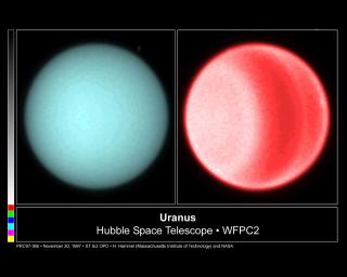 Taken in 1997, NASA's Hubble Space Telescope, using visible light, detected clouds in the northern hemisphere of Uranus.