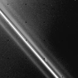 NASA's Voyager 2 took this high-resolution image of Saturn's F-ring Aug. 26, 1980 from a distance of 51,500 kilometers (32,000 miles). This closeup view shows that the ring is made up of at least four distinct components.