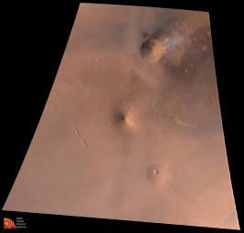 NASA's Mars Global Surveyor acquired this image on July 2, 1998. Shown here is is the Elysium volcanic region on Mars' red surface.