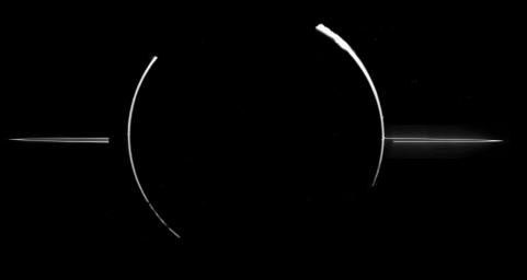 This mosaic of Jupiter's ring system was acquired by NASA's Galileo spacecraft when the Sun was behind the planet, and the spacecraft was in Jupiter's shadow peering back toward the Sun.