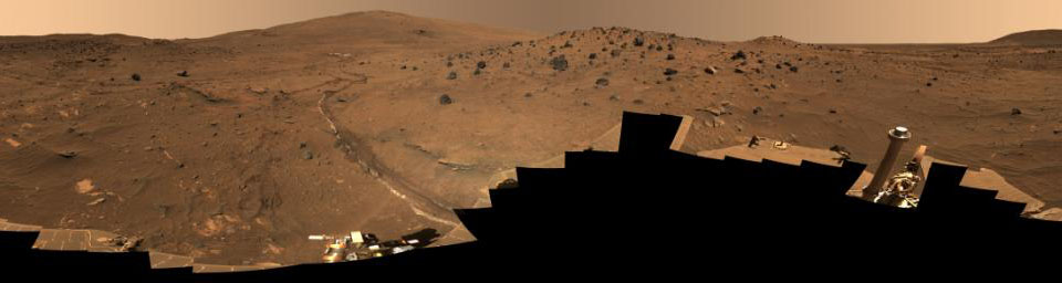 This 360-degree view, called the 'McMurdo' panorama, comes from the panoramic camera (Pancam) on NASA's Mars Exploration Rover Spirit. From April through October 2006, Spirit has stayed on a small hill known as 'Low Ridge.'