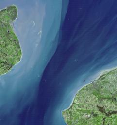 The Channel Tunnel is a 50.5 km-long rail tunnel beneath the English Channel at the Straits of Dover. It connects Dover, Kent in England with Calais, northern France. This image was acquired by NASA's Terra spacecraft.