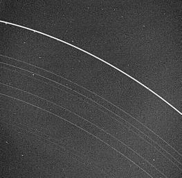 NASA's Voyager 2 returned this picture of the Uranus rings on Jan. 22, 1986, from a distance of 2.52 million kilometers (1.56 million miles). All nine known rings are visible in this image.
