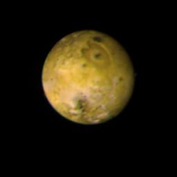 The trailing face of Jupiter's inner satellite Io is shown in this photo taken by NASA's Voyager 1 on March 3, 1979, from a distance of 1.7 million miles.