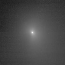 This image shows comet Tempel 1 as seen through the clear filter of the medium resolution imager camera on NASA's Deep Impact. It was taken on June 26, 2005.