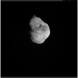 This frame from a movie shows NASA's Deep Impact's impactor probe approaching comet Tempel 1. It is made up of images taken by the probe's impactor targeting sensor in 2005.