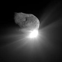 This spectacular image of comet Tempel 1 was taken 67 seconds after it obliterated NASA's Deep Impact's impactor spacecraft.