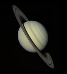 NASA's Voyager 1 took this photograph of Saturn on Oct. 18, 1980, 34 million kilometers (21.1 million miles) from the planet.