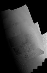 This picture of Triton is a mosaic of the highest resolution images taken by NASA's Voyager 2 on Aug. 25, 1989 from a distance of about 40,000 kilometers (24,800 miles).