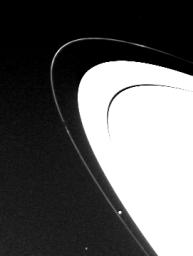 This narrow-angle camera image of Saturn's F Ring was taken by NASA's Voyager 1 through the Clear filter while at a distance of 6.9 million km from Saturn on 8 November 1980.