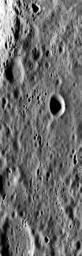 NASA's Mariner 10 spacecraft was coaxed into a third and final encounter with Mercury in March of 1975. This is one of the highest resolution images of Mercury acquired by the spacecraft.

