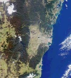 This image from NASA's Terra satellite was acquired on July 11, 2000 (Terra orbit 3009) and shows a 200-kilometer section of the eastern Australian coast, centered around the Sydney metropolitan area.