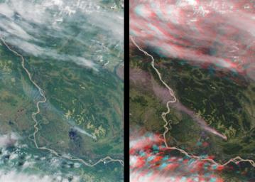 This stereo view of western Alaska was acquired by NASA's Terra satellite on June 25, 2000. 3D glasses are necessary to view this image.