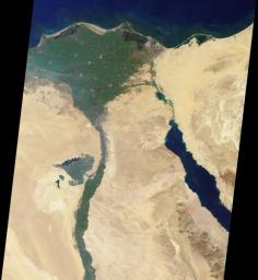 The Nile River was captured by NASA's Terra satellite on January 30, 2001 (Terra orbit 5956). The Nile is the longest river in the world.