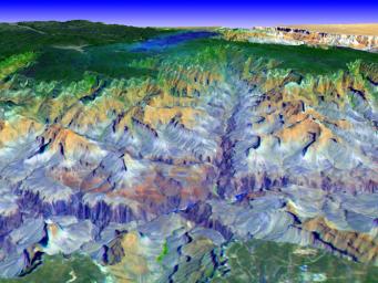 The Grand Canyon is one of North America's most spectacular geologic features as seen in this image acquired NASA's Terra satellite on May 12, 2000.