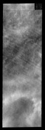 These clouds occurred near the south polar cap on Mars at the end of southern summer as seen by NASA's 2001 Mars Odyssey.