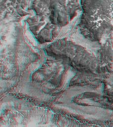 This 3-D anaglyph shows an area on the western side of the volcanically active Kamchatka Peninsula, Russia as seen by the instrument onboard NASA's Shuttle Radar Topography Mission. 3D glasses are necessary to view this image.