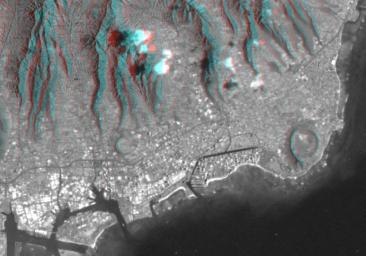 This anaglyph, from NASA's Shuttle Radar Topography Mission, is of Honolulu, on the island of Oahu .3D glasses are necessary to view this image.