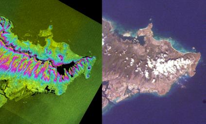These two images of the eastern part of the island of Oahu, Hawaii provide information on regional topography and show the relationship between urban development and sensitive ecosystems as seen by NASA's Shuttle Radar Topography Mission.