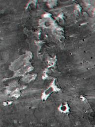 This anaglyph, from NASA's Shuttle Radar Topography Mission, shows Meseta de Somuncura, a semi-arid basalt plateau in northern Patagonia. 3D glasses are necessary to view this image.
