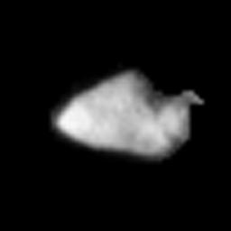 Asteroid Annefrank is seen as irregularly shaped, cratered body in this image taken by NASA's Stardust spacecraft during a Nov 2, 2002 flyby of the asteroid.