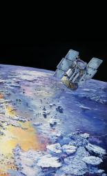 This is an artist's concept depicting NASA's CloudSat in orbit around Earth.