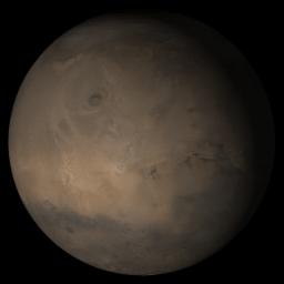 NASA's Mars Global Surveyor shows the Tharsis face of Mars in mid-November 2005.
