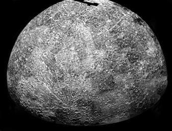 This image, from NASA's Mariner 10 spacecraft which launched in 1974, is of the southern hemisphere of Mercury.