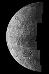 This computer generated photomosaic from NASA's Mariner 10 is of the southern half of Mercury's Shakespeare Quadrangle, named for the ancient Shakespeare crater located on the upper edge to the left of center. 