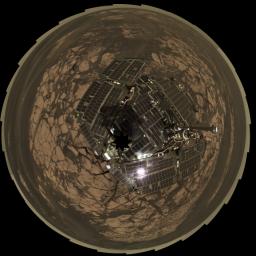 This view combines frames taken by the panoramic camera (Pancam) on NASA's Mars Exploration Rover Opportunity on the rover's 652nd through 663rd Martian days, or sols (Nov. 23 to Dec. 5, 2005), at the edge of 'Erebus Crater.'