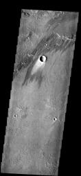 This beautiful windstreak is located on the lava flows from Arsia Mons on Mars as seen by NASA's 2001 Mars Odyssey spacecraft.