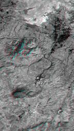 This anaglyph NASA's Shuttle Radar Topography Mission, shows the city of Bhuj, India. 3D glasses are necessary to view this image.