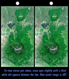 Mount Meru, Africa, is an active volcano located just 70 kilometers (44 miles) west of Mount Kilimanjaro as seen by from NASA's Shuttle Radar Topography Mission.