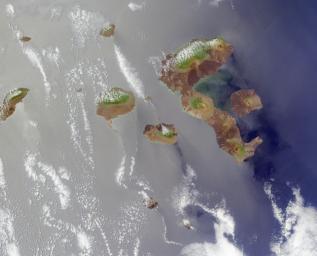 The Galapagos, situated in the Pacific Ocean roughly 1000 kilometers west of mainland Ecuador. This image from NASA's Terra satellite is MISR Mystery Image Quiz #4.