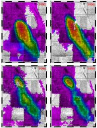 This figure from ESA's Remote Sensing satellites (ERS-1 and ERS-2) shows a comparison of interferograms from four different years mapping the rapid ground subsidence over the Lost Hills oil field in California.