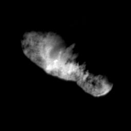 This was the final image of the nucleus of comet Borrelly, taken just 160 seconds before NASA's Deep Space1 spacecraft's closest approach to it.