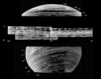 This is a collection of the most detailed images of deep-level clouds obtained by the visual and infrared mapping spectrometer onboard NASA's Cassini spacecraft.