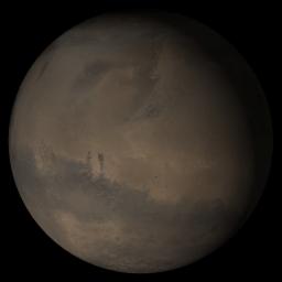 NASA's Mars Global Surveyor shows the Elysium/Mare Cimmerium face of Mars in mid-November 2005.