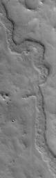 NASA's Mars Global Surveyor shows a somewhat sinuous, nearly flat-topped ridge, located in eastern Arabia Terra on Mars.