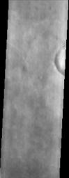 Splotchy water ice clouds obscure the surface in this image from NASA's Mars Odyssey spacecraft, however, most of Mars was in a relatively clear period when this image was acquired.