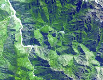 The ruins of Machu Picchu, rediscovered in 1911 by Hiram Bingham, are one of the most beautiful and enigmatic ancient sites in the world. This image was acquired by NASA's Terra satellite on June 25, 2001.