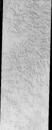This image from NASA's Mars Odyssey spacecraft displays sand dunes covered in CO2 frost. This is a region of Mars that contains circumpolar sand seas. 