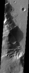 In this image from NASA's Mars Odyssey, the late afternoon sun casts a shadow over a rim of Huygens Crater that's 700 meters (nearly 2,300 feet) high.