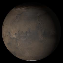 NASA's Mars Global Surveyor shows the Acidalia/Mare Erythraeum face of Mars in mid-August 2005.