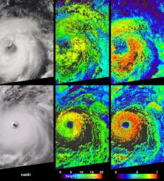 Cloud-top radiance and height characteristics of Hurricane Isabel are depicted in these data products and animations from NASA's Terra spacecraft on September 7, 2003.