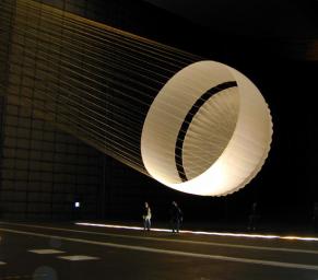 NASA's Mars Exploration Rover parachute deployment testing in the world's largest wind tunnel at NASA's Ames Research Center, Moffet Field, Calif.