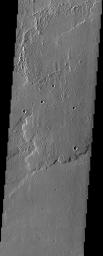 Interesting textures on lava flows in Daedalia Planum, southwest of the Tharsis volcanoes, can by observed in this image from NASA's Mars Odyssey spacecraft.