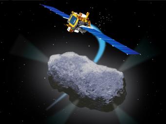 Artist's concept of NASA's Deep Space 1 Encounter with Comet Borrelly.