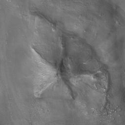 This image from NASA's Mars Global Surveyor highlights a Cydonia landform popularly known as the 'D&M Pyramid' on Mars. Much of the landform is covered with eroded mantling material.
