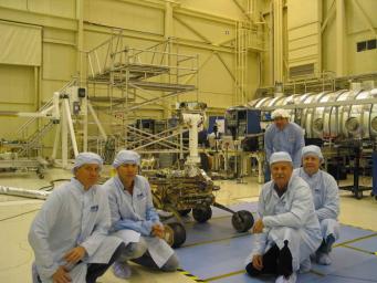 Rover team members with the Mars Exploration Rover.